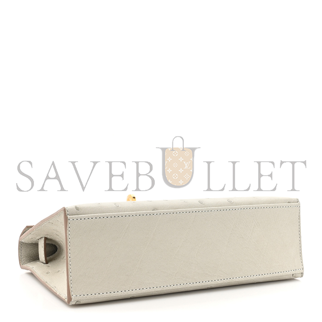 HERMÈS MASTER OSTRICH KELLY POCHETTE CLUTCH GRIS PERLE (22*14*7cm)